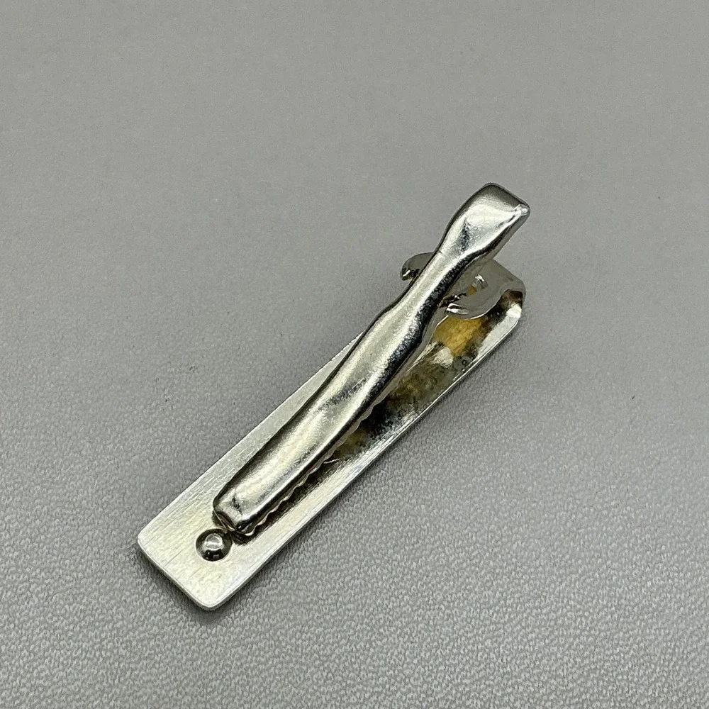 Vintage Silver Tone Cufflinks Tie Clip Set Rhinestone Mid Century Men's Formal